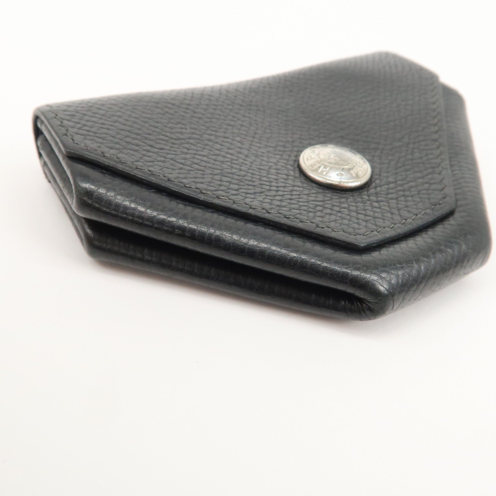 HERMES Ruban Quatre Vo Epson I Stamped Coin Case Black Silver HDW Used