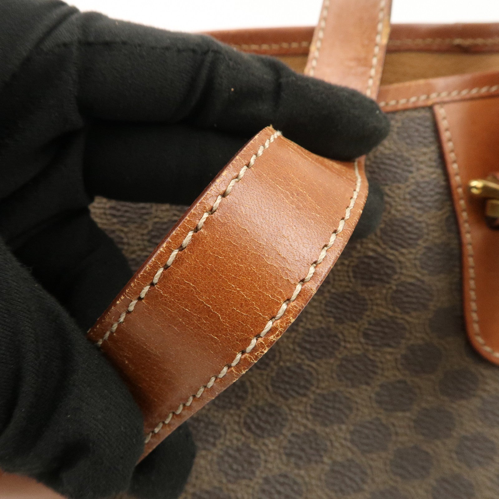 CELINE Macadam PVC Leather Shoulder Bag Tote Bag Brown