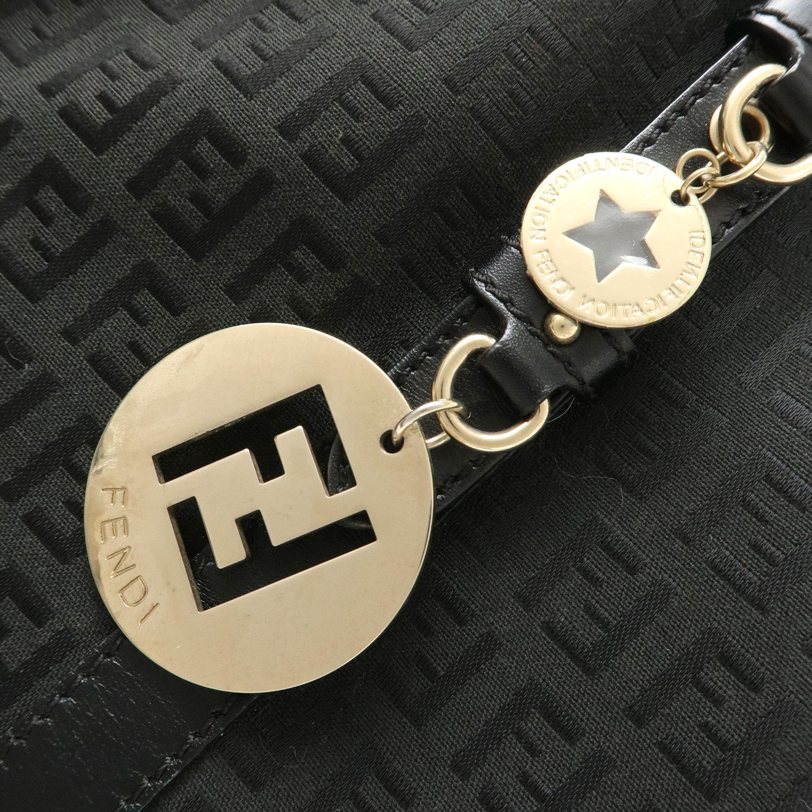 FENDI Zucchino Canvas Leather Tote Bag Shoulder Bag Black 8BH215 Used