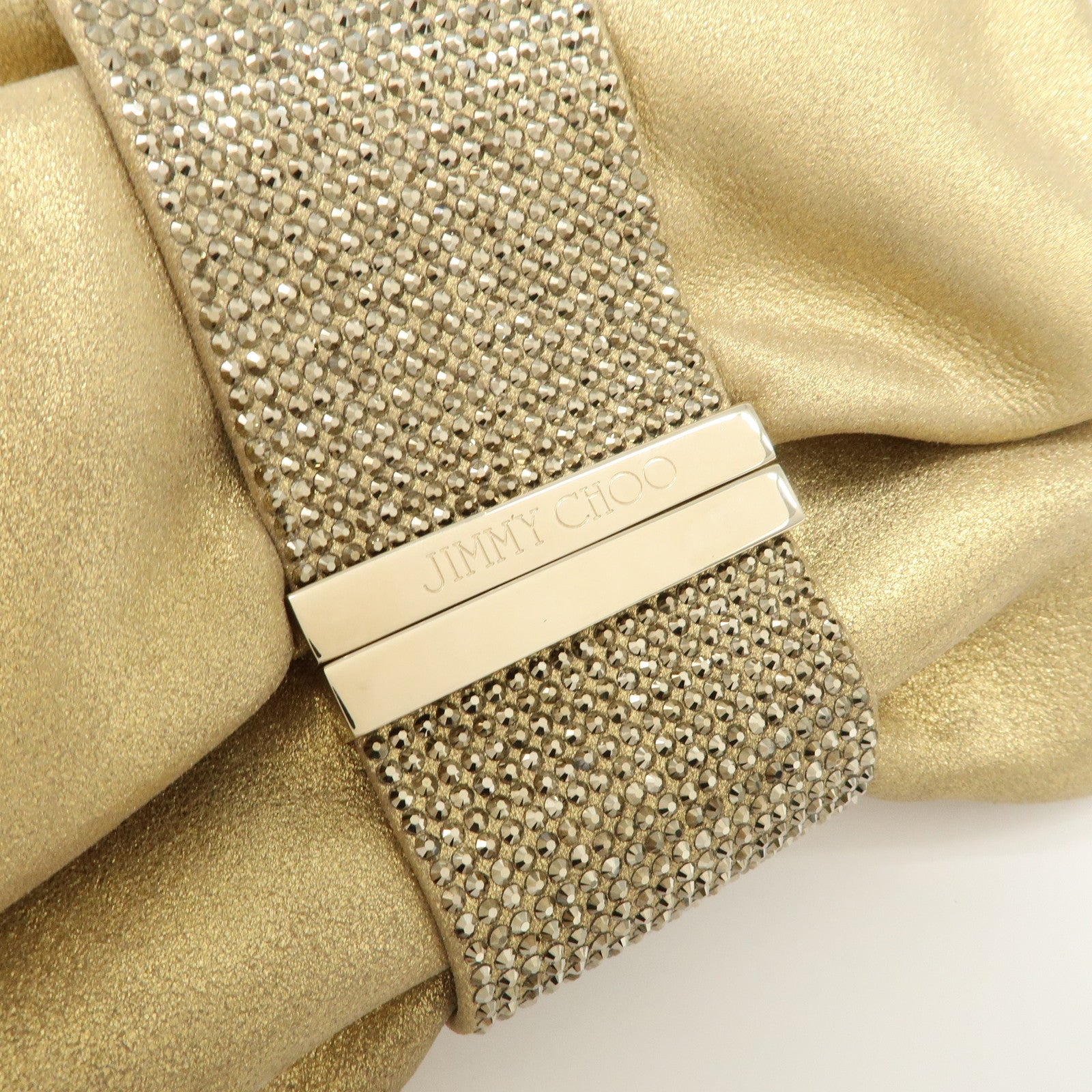 JIMMY CHOO Leather Mini Chain Shoulder Bag Rhine Stone Gold