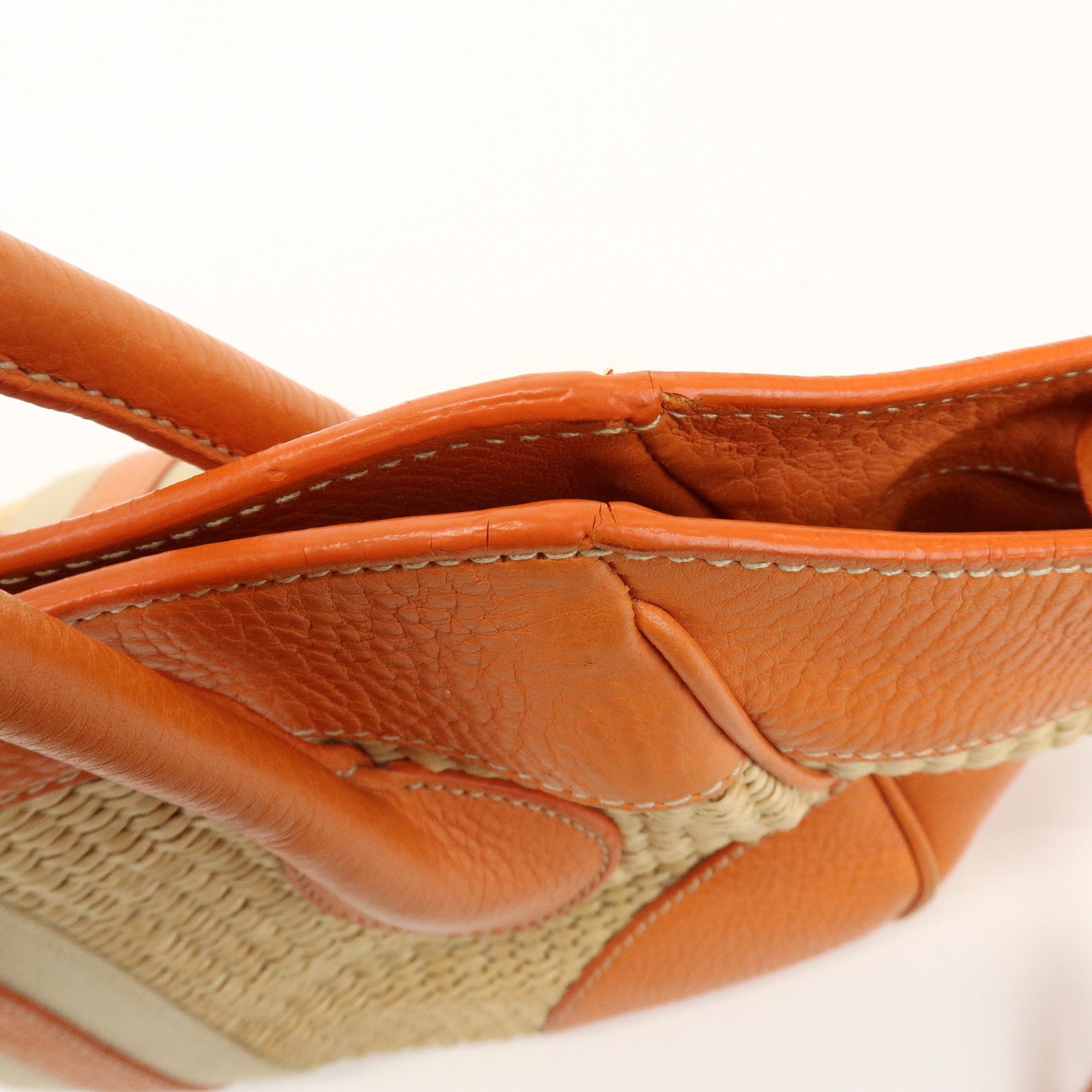 PRADA Triangle Logo Raffia Leather Shoulder Bag Natural Orange