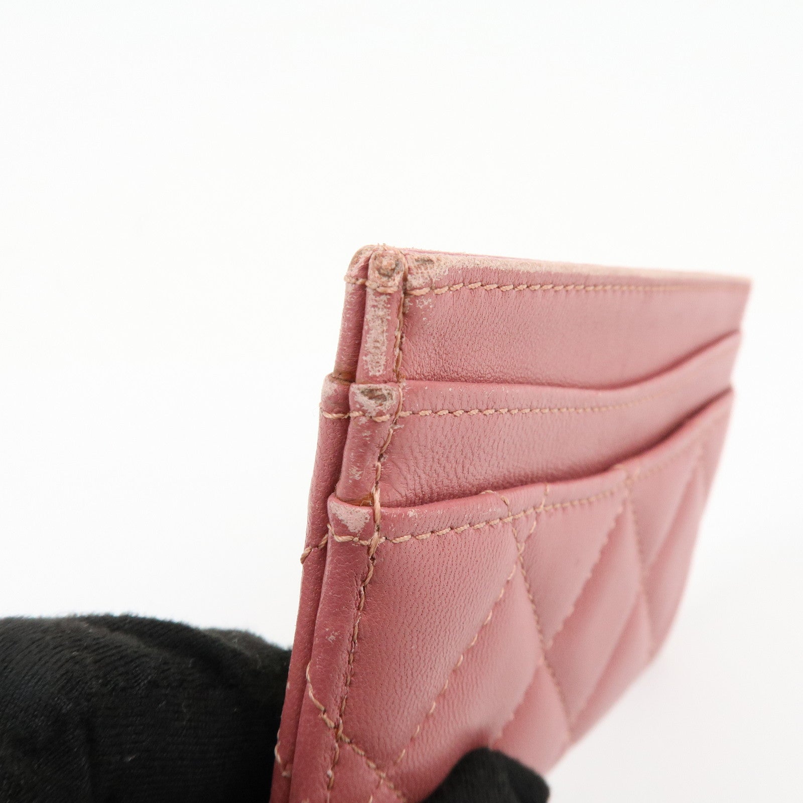 CHANEL Matelasse COCO Mark Lamb Skin Classic Card Case Pink AP0213