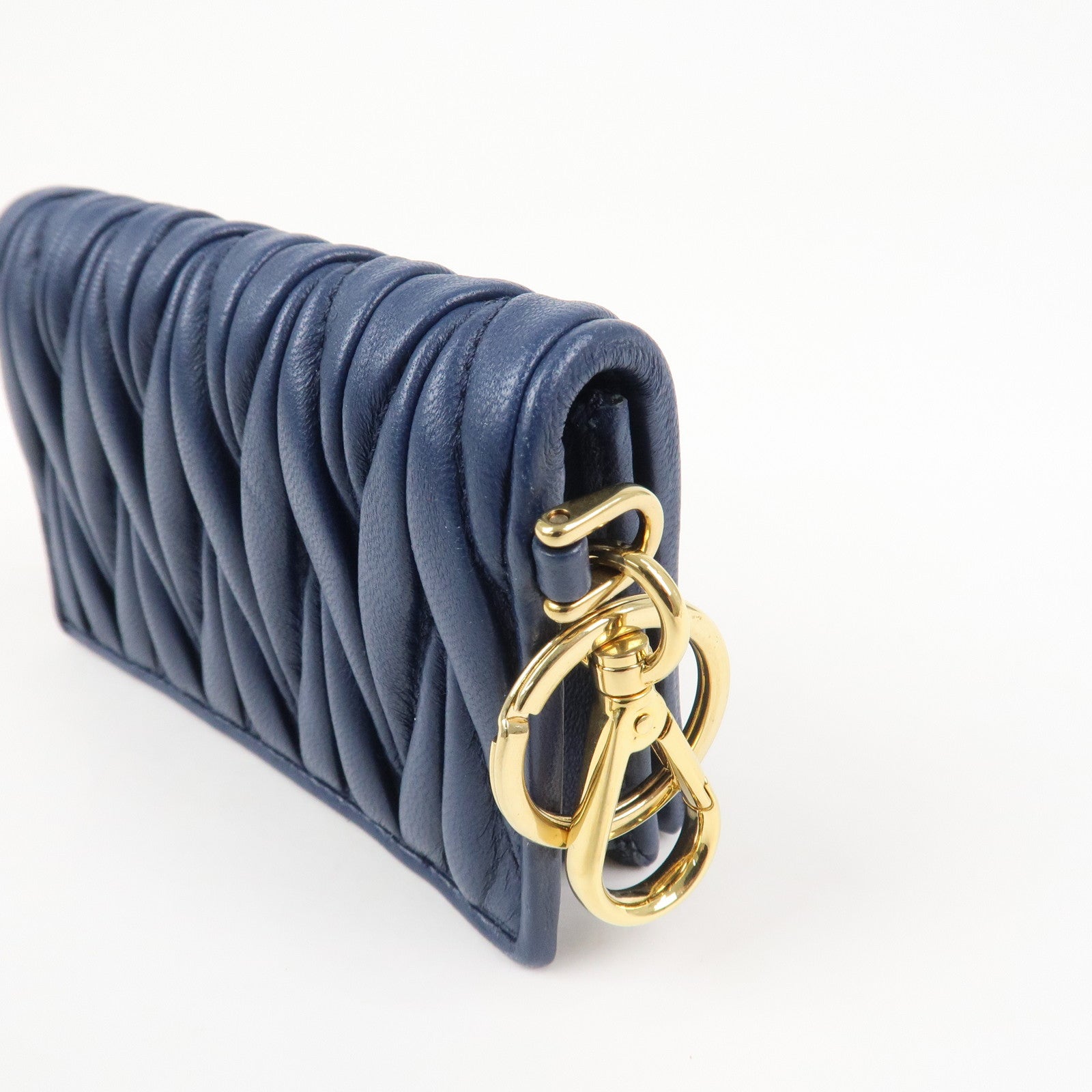 MIU MIU Matelasse Leather Keyring Card Case Card Holder Blue 5MC407