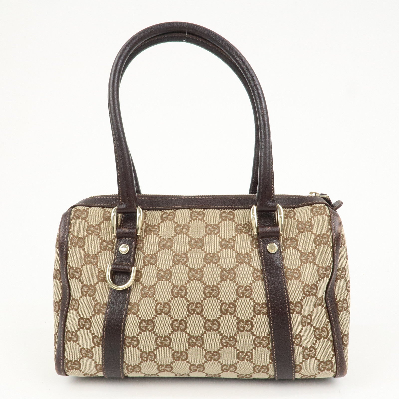 GUCCI Abbey GG Canvas Leather Mini Boston Bag Brown Beige 130942