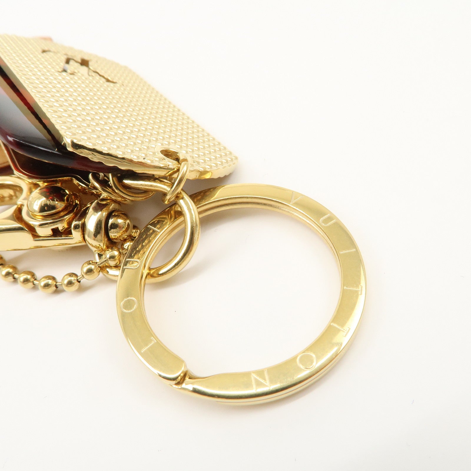 Louis Vuitton Bijoux Sac Monogram Flage Metal Resin Bag Charm Gold Rouge M65635 Used