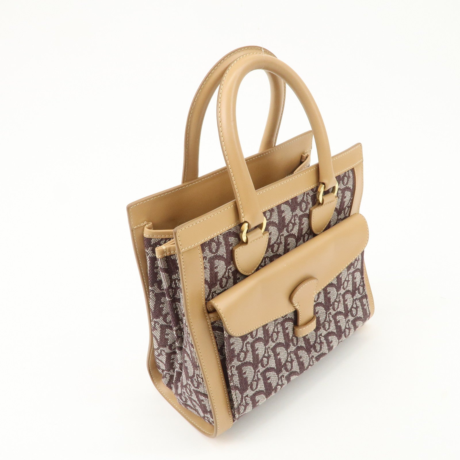 Christian Dior Trotter Jacquard Leather Hand Bag Brown Gold HDW