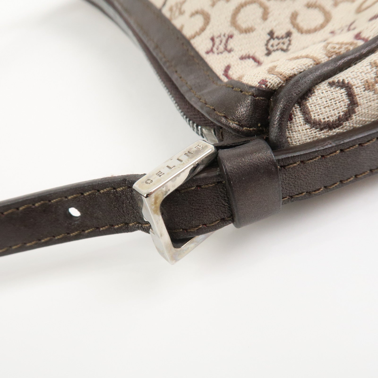 CELINE C Macadam Jacquard Leather Hand Shoulder Bag Beige Brown