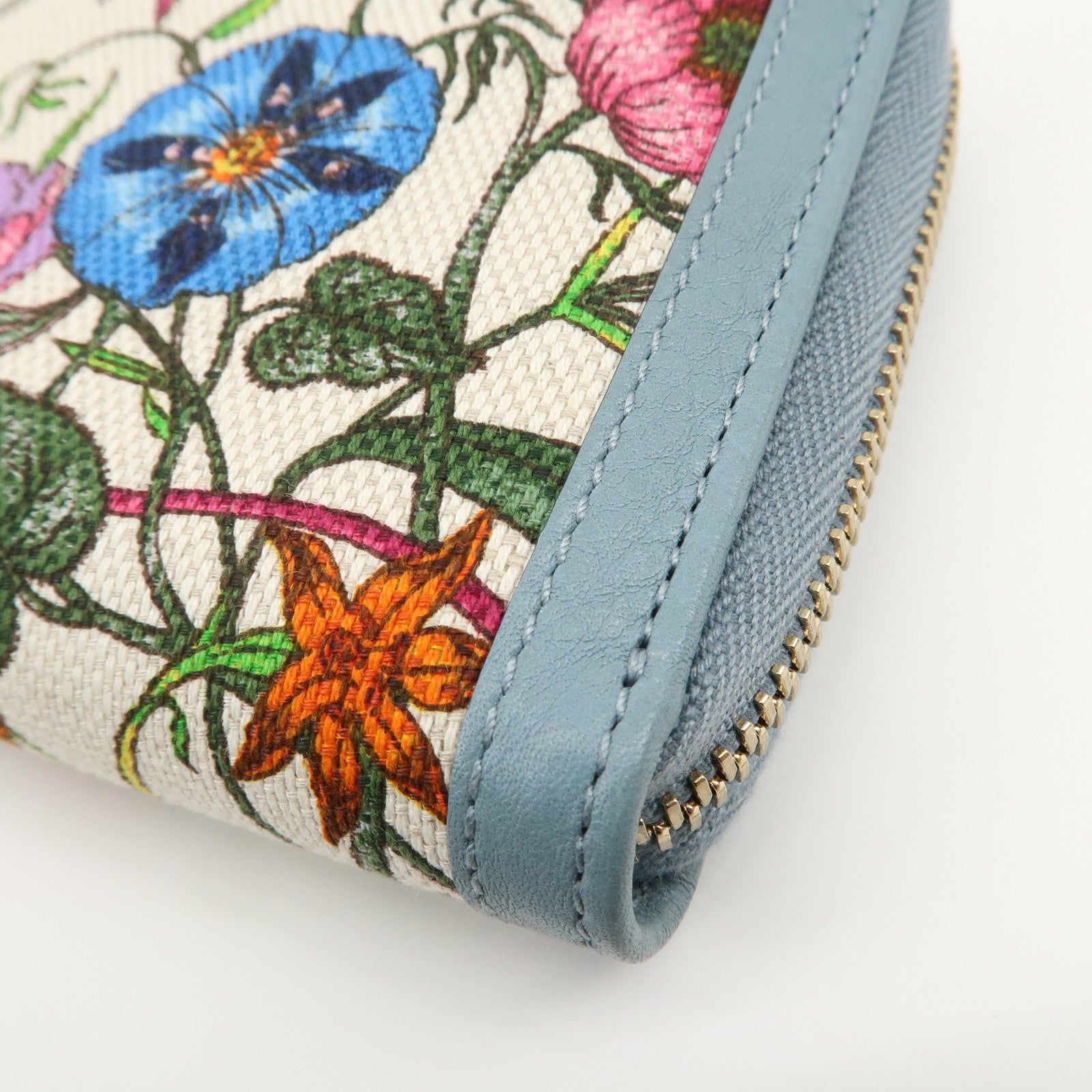 GUCCI Flora Bamboo Canvas Leather Round Zippy Long Wallet 356708