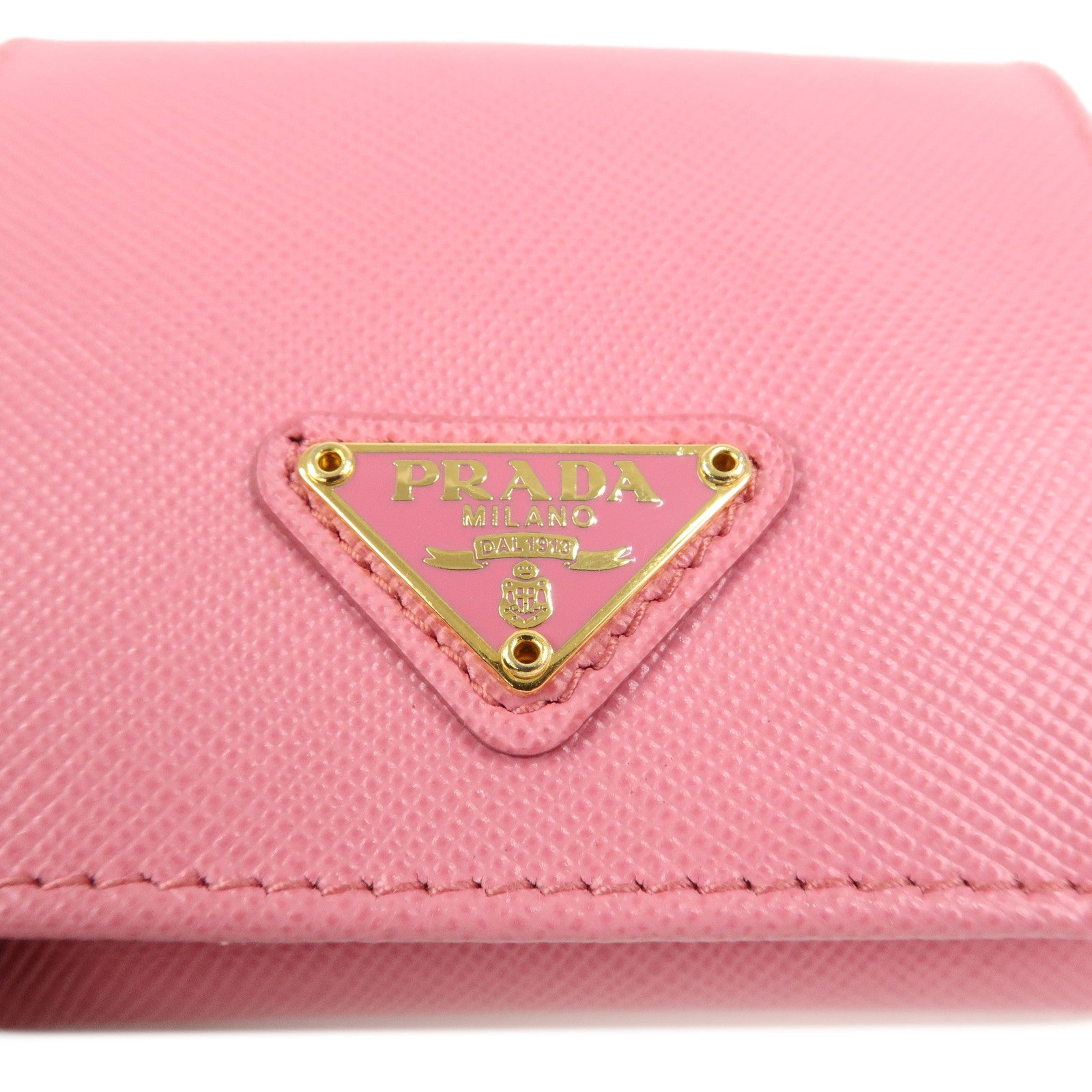 PRADA Triangle Logo Saffiano Leather Coin Case Pink 1M0935