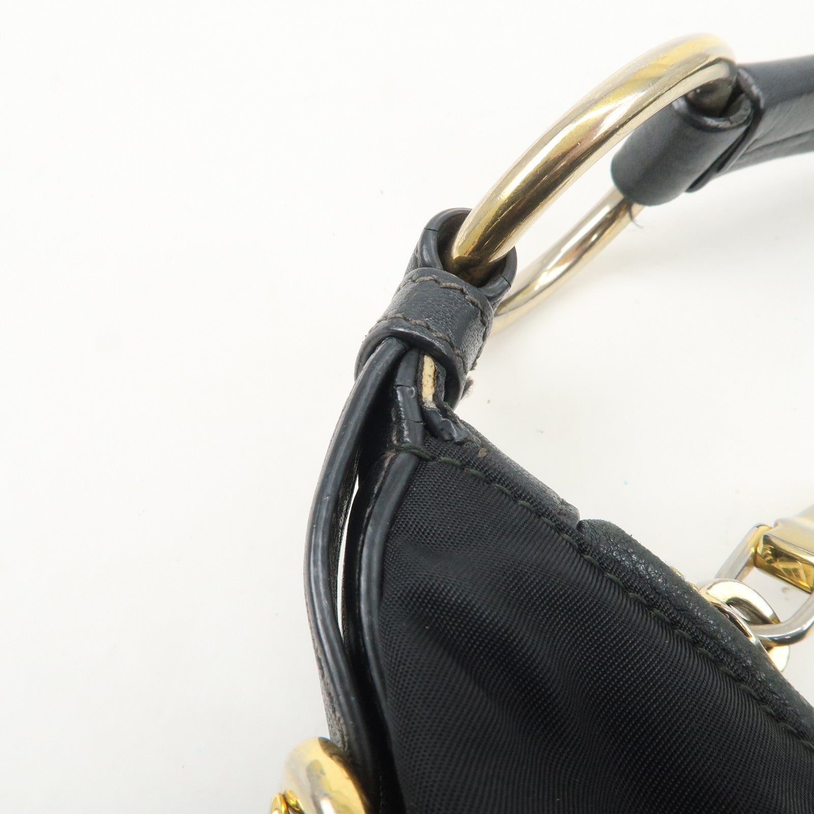 PRADA Triangle Logo Leather Nylon Shoulder Bag Black