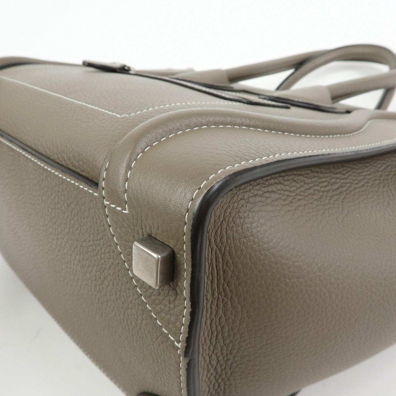 CELINE Luggage Micro Shopper Calf Leather Hand Bag Gray