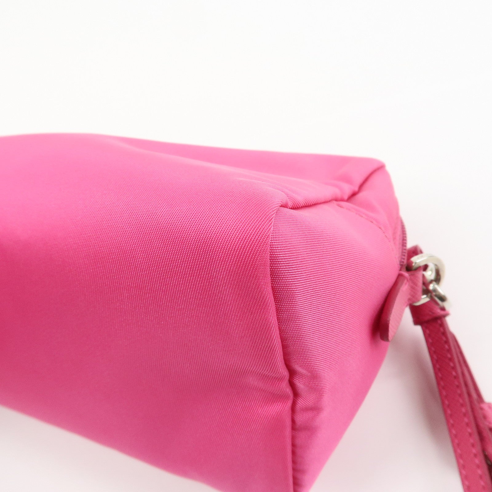 PRADA Triangle Logo Nylon Leather Cosmetic Pouch Pink 1NE693