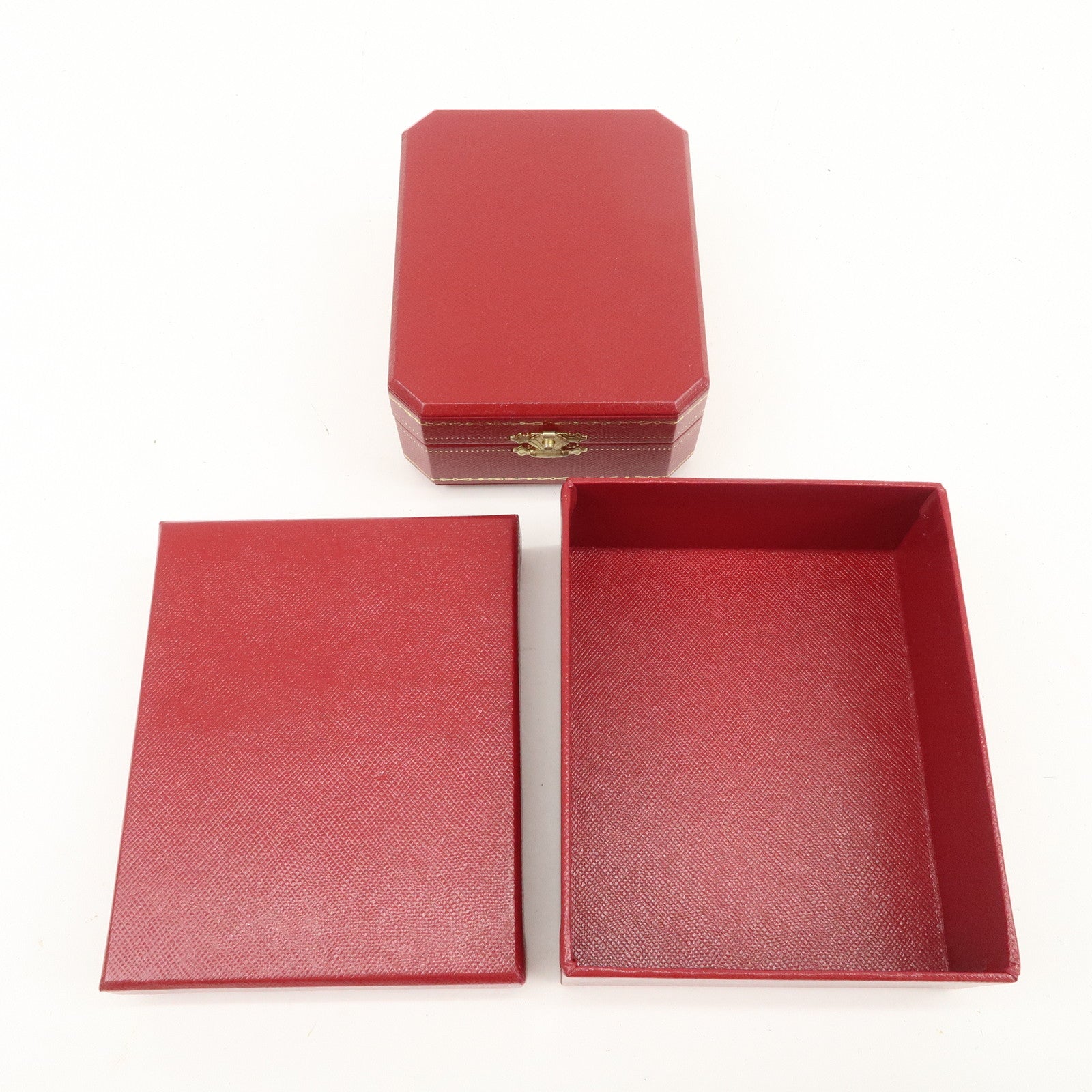 Cartier Set of 3 Jewelry Boxes Pair Ring Boxes Red Gold