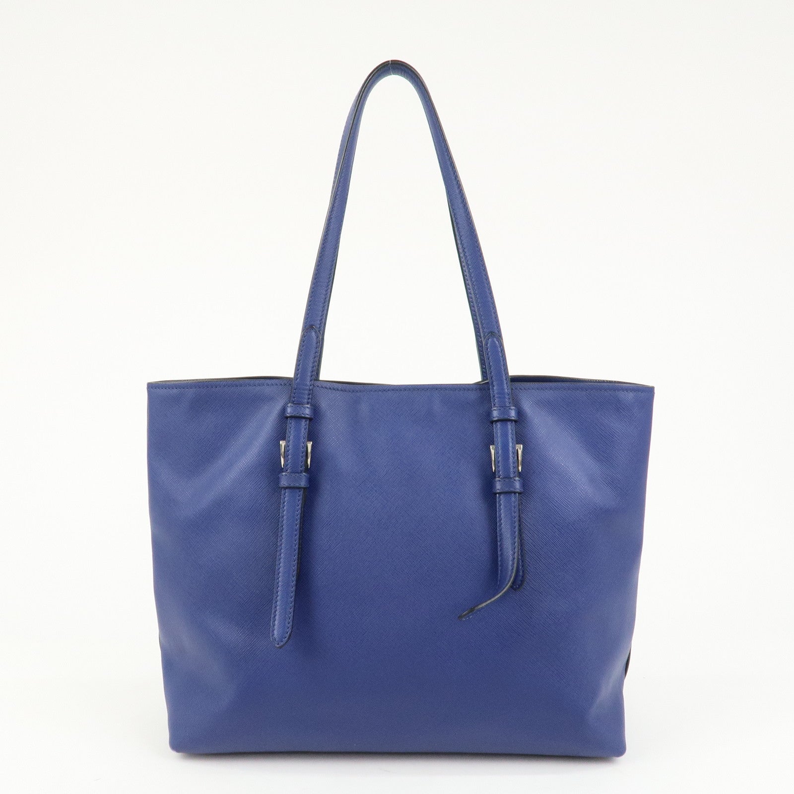 PRADA Triangle Logo Saffiano Leather Tote Shoulder Bag Blue 1BG133