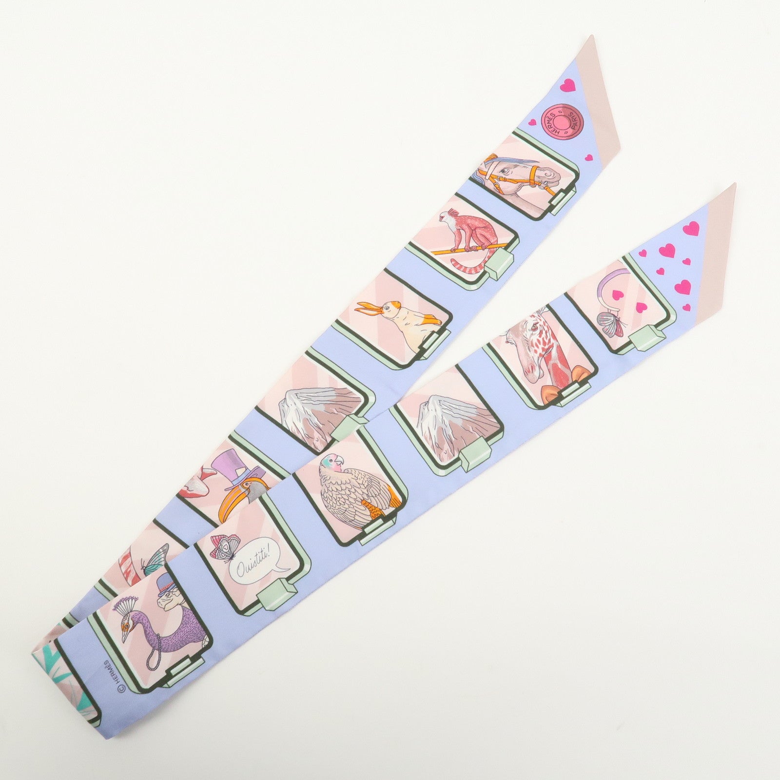 HERMES Twilly Silk 100% HERMES STORY Scarf Light Blue