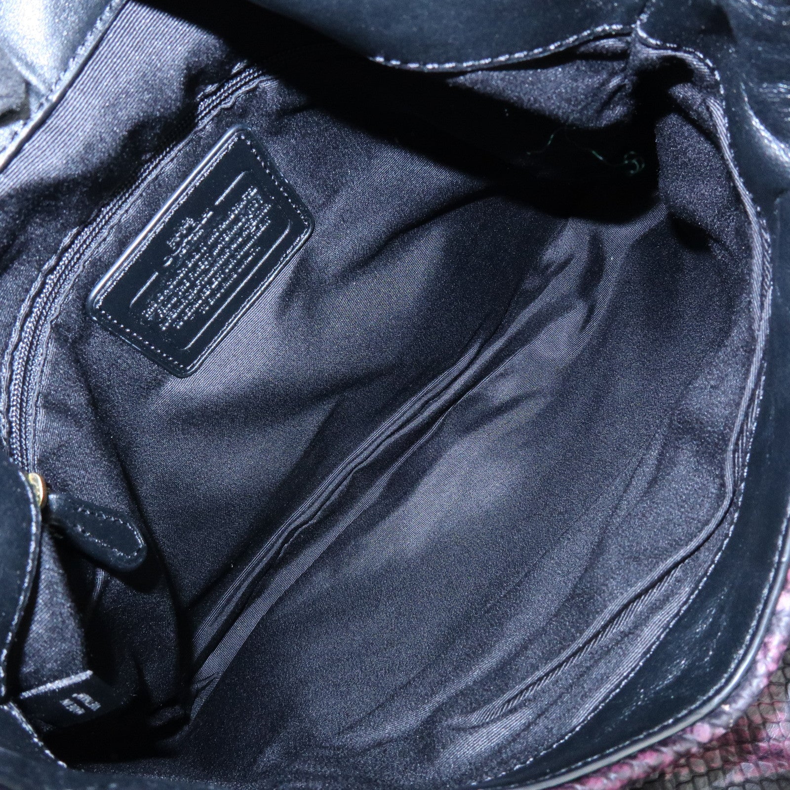 COACH Embossed Leather Python Print Shoulder Bag Purple Black