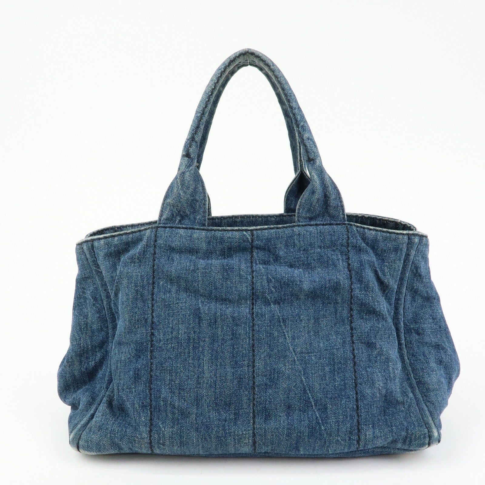 PRADA Logo Canapa Canvas Denim Tote Bag Hand Bag Blue B1877B
