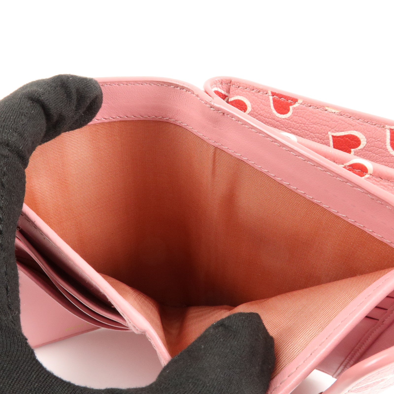 MIU MIU Leather Heart Bi-fold Wallet Pink Red 5ML014 Used