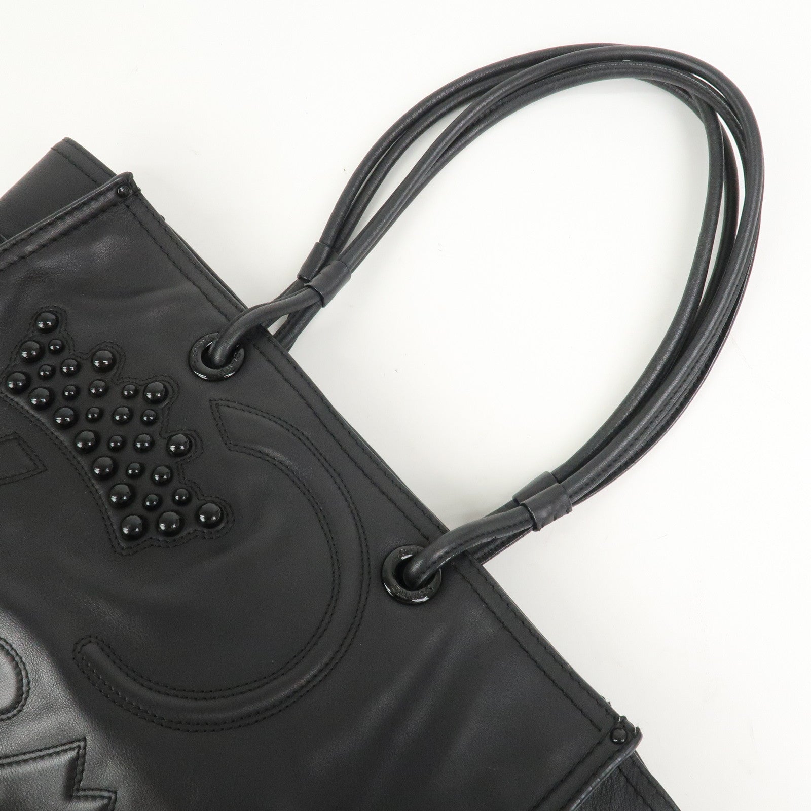 LOEWE Logo Leather Shopper Tote Bag Shoulder Bag Hand Bag Black