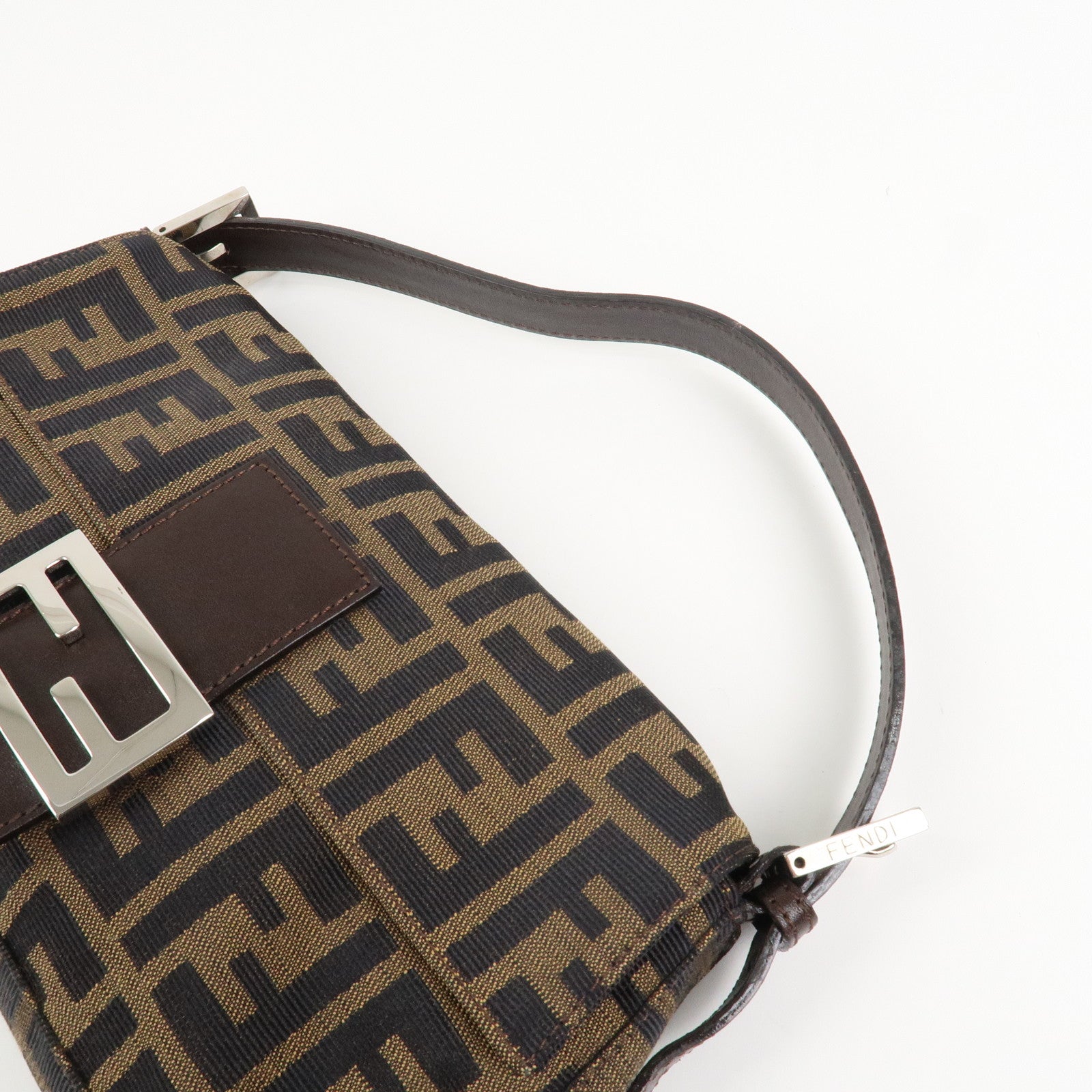 FENDI Mamma Baguette Zucca Canvas Shoulder Bag Brown Black 26424