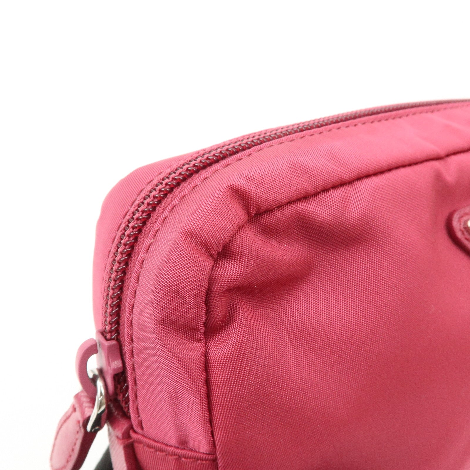 PRADA Triangle Logo Nylon Leather Pouch Pink 1NE693 Used
