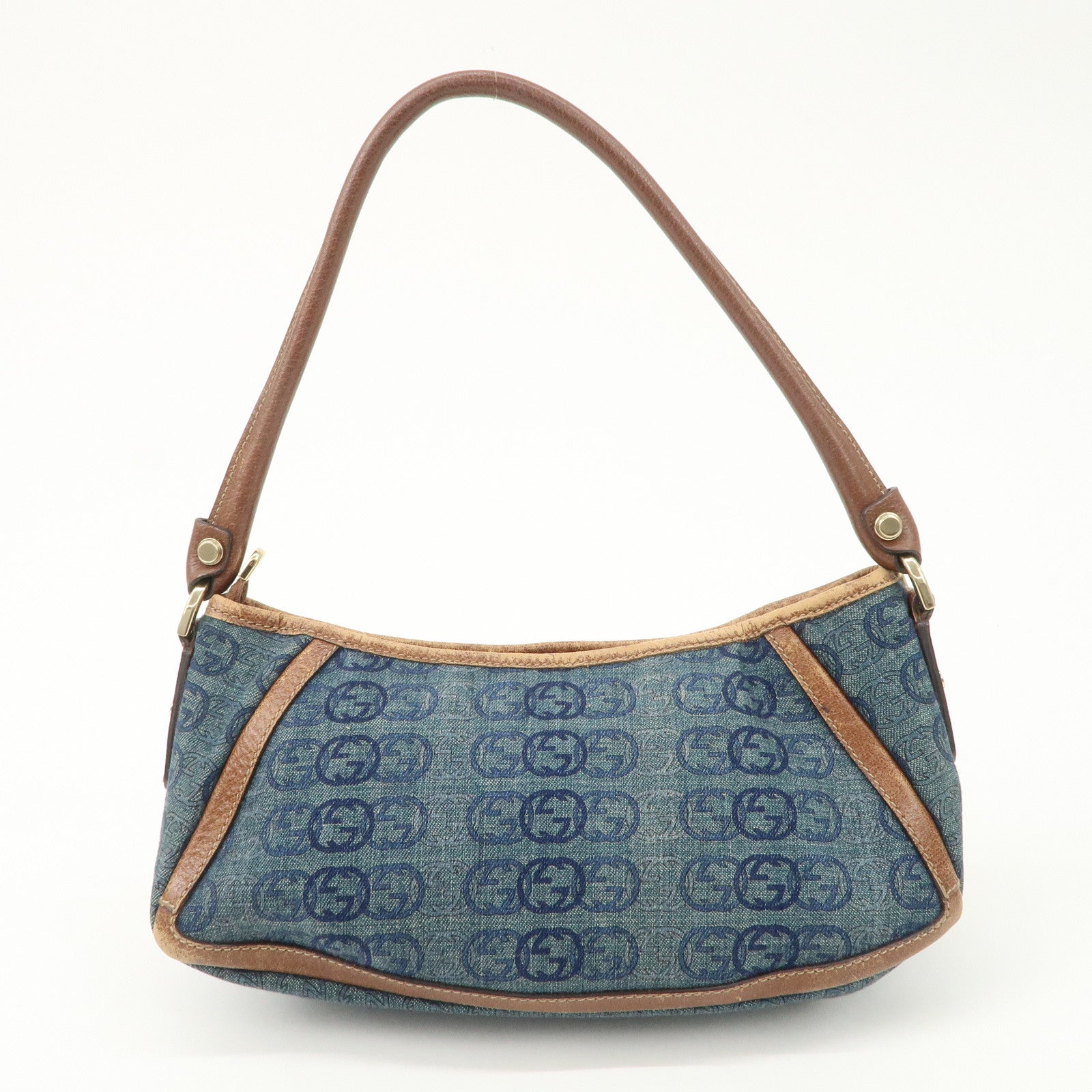 GUCCI Abbey Denim Leather Shoulder Bag Hand Bag Blue 130939 Used