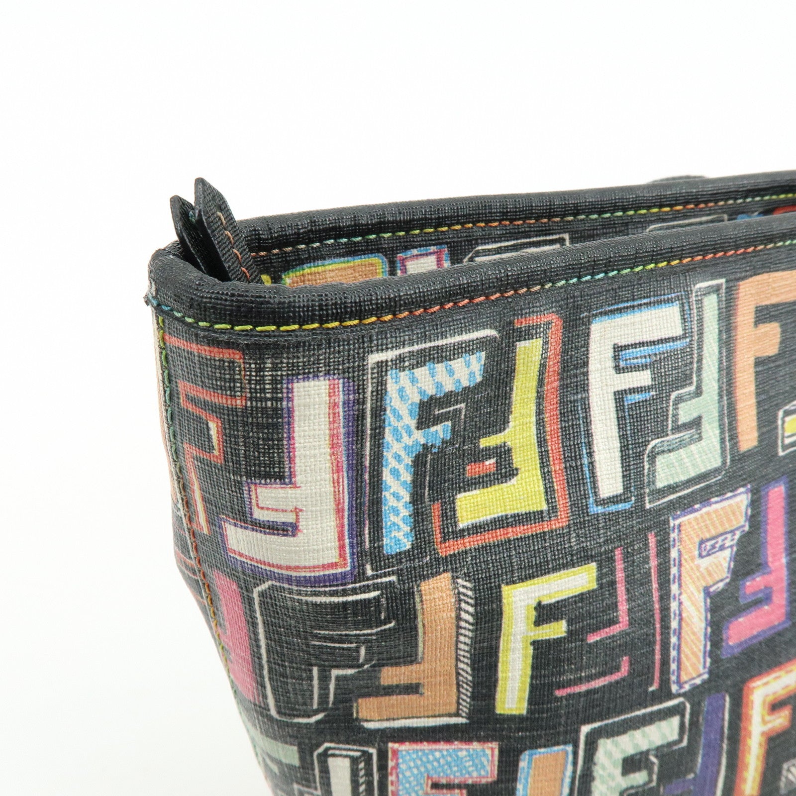 FENDI Zucca PVC Leather Tote Shoulder Bag Multicolor Black 8BH185