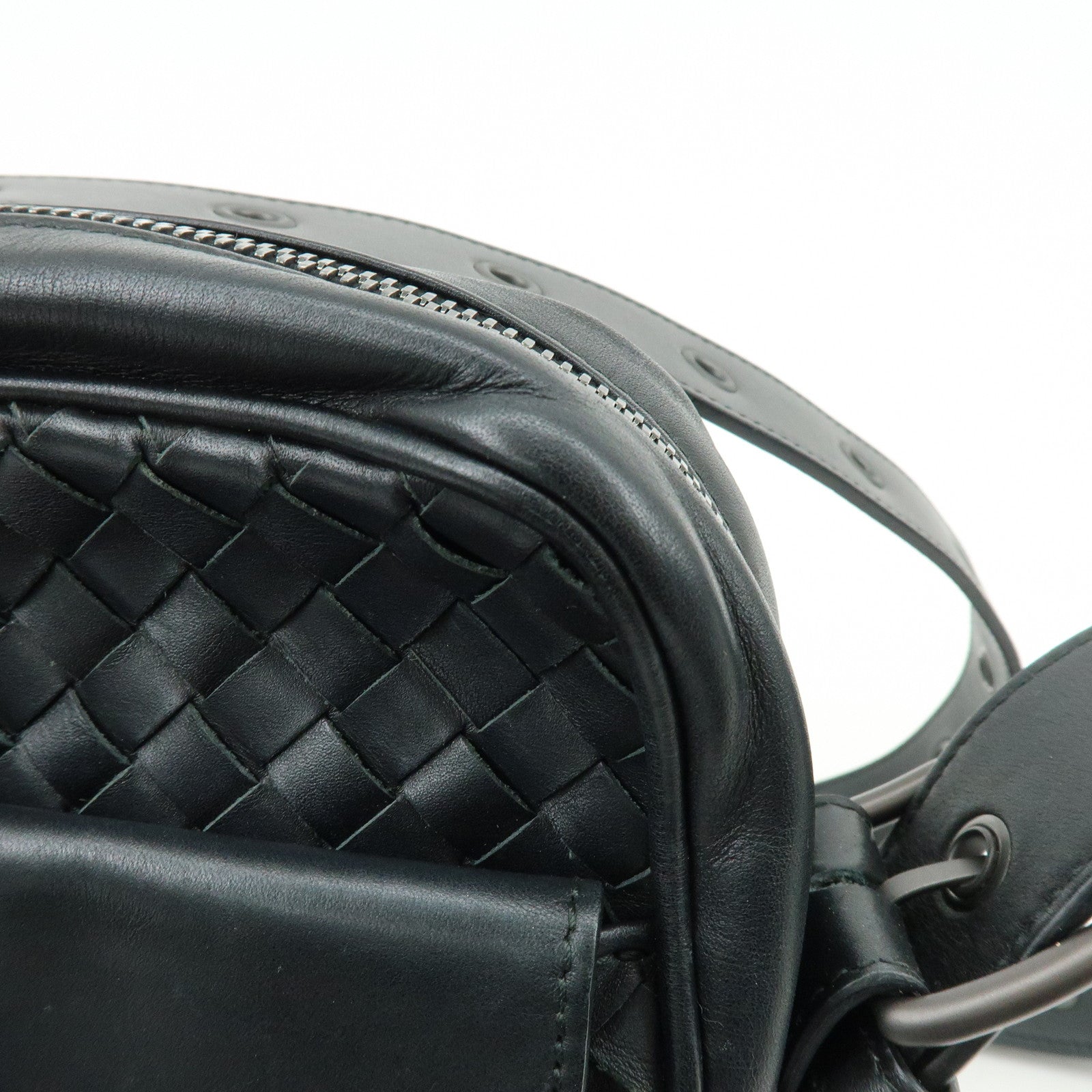 BOTTEGA VENETA Intrecciato Leather Shoulder Bag Black 163313