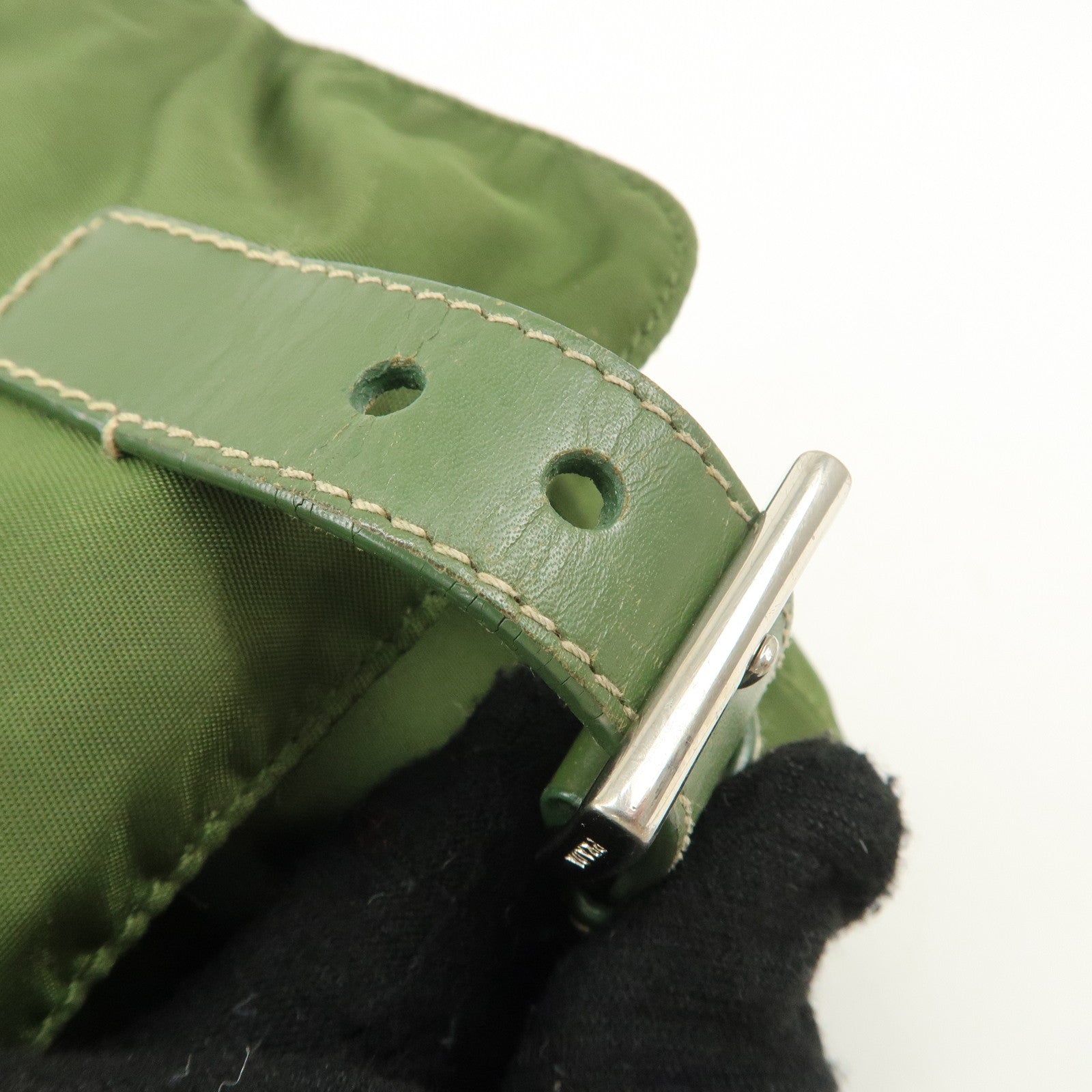 PRADA Triangle Logo Nylon Shoulder Bag Crossbody Bag Green Used