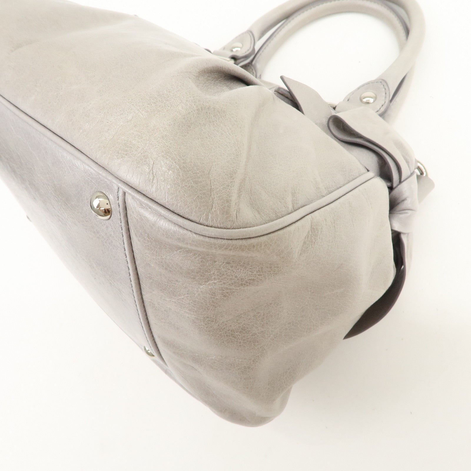 MIU MIU Vitello Lux 2Way Bag Hand Bag Shoulder Bag Gray RN0955
