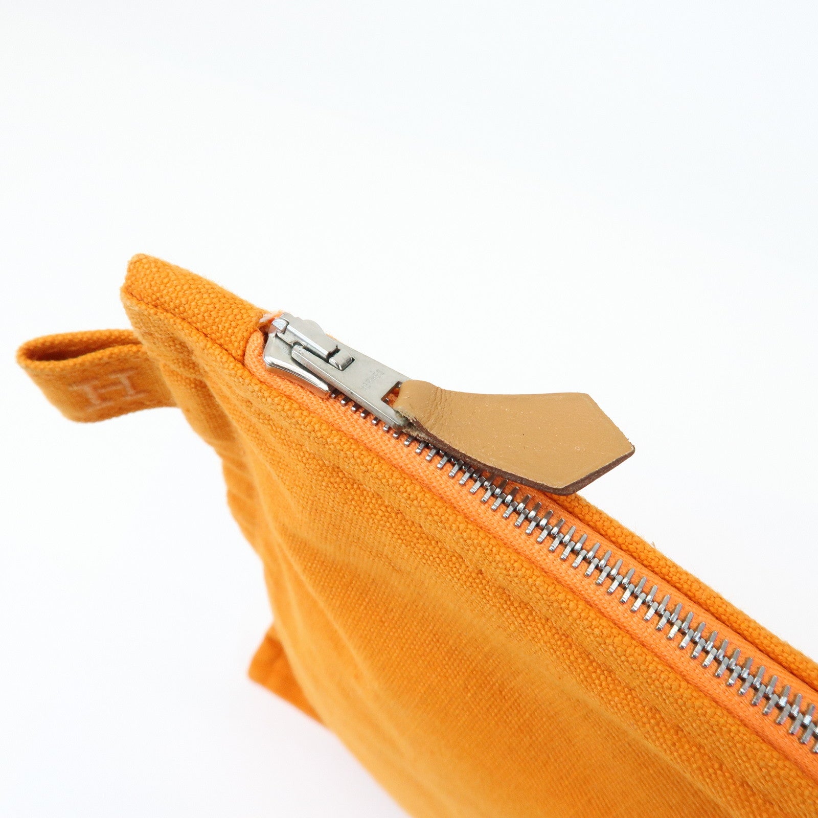 HERMES Cotton Leather Bora Bora GM Flat Pouch Fluorescent Orange