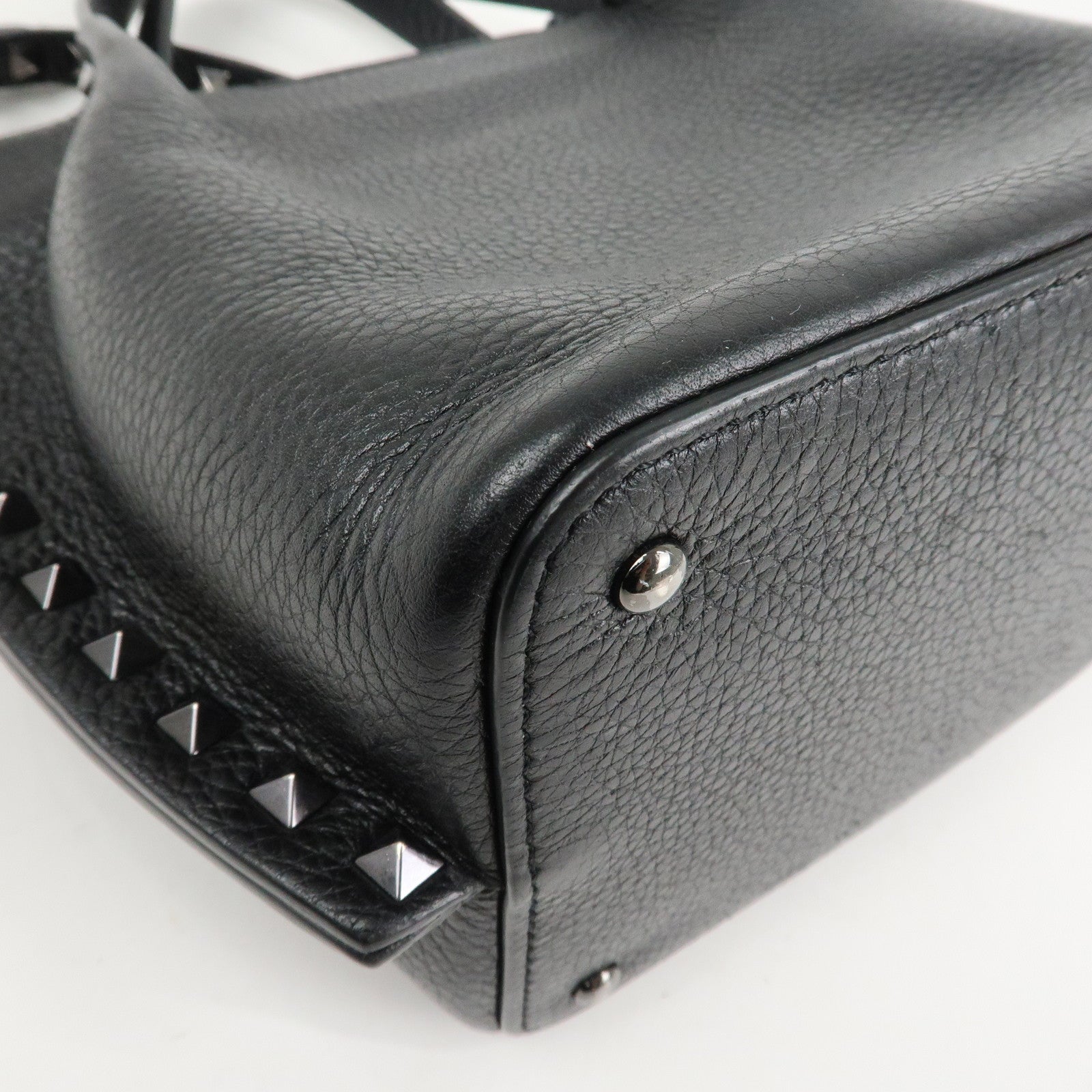 VALENTINO Rock Studs Grained Calf Leather 2Way Bag Hand Bag Black