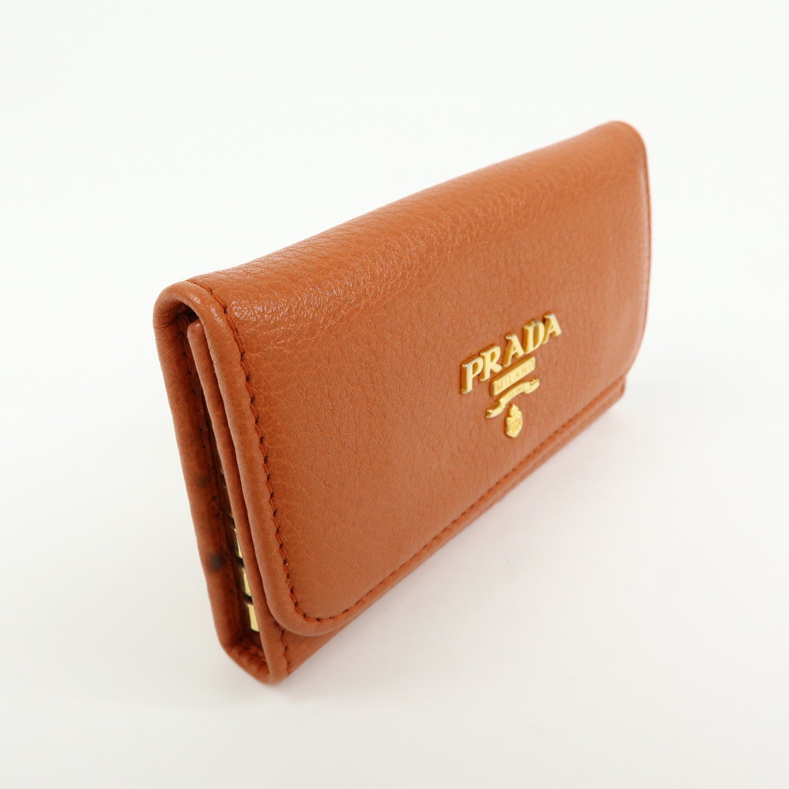 PRADA Leather Key Case Key Chain Key Holder Orange