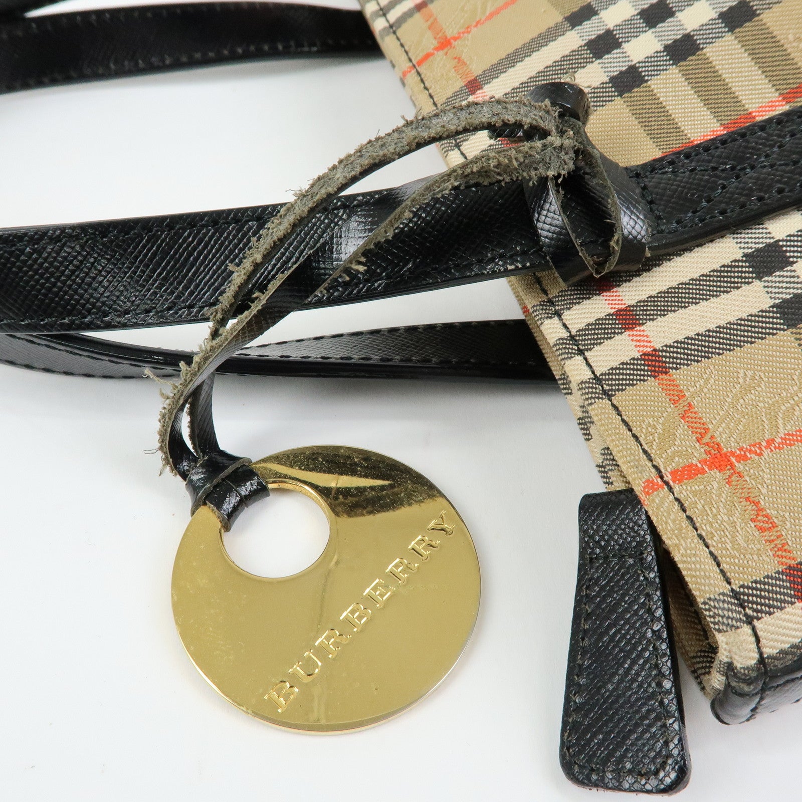 BURBERRY Nova Plaid Canvas Leather Hand Bag Tote Bag Beige Black