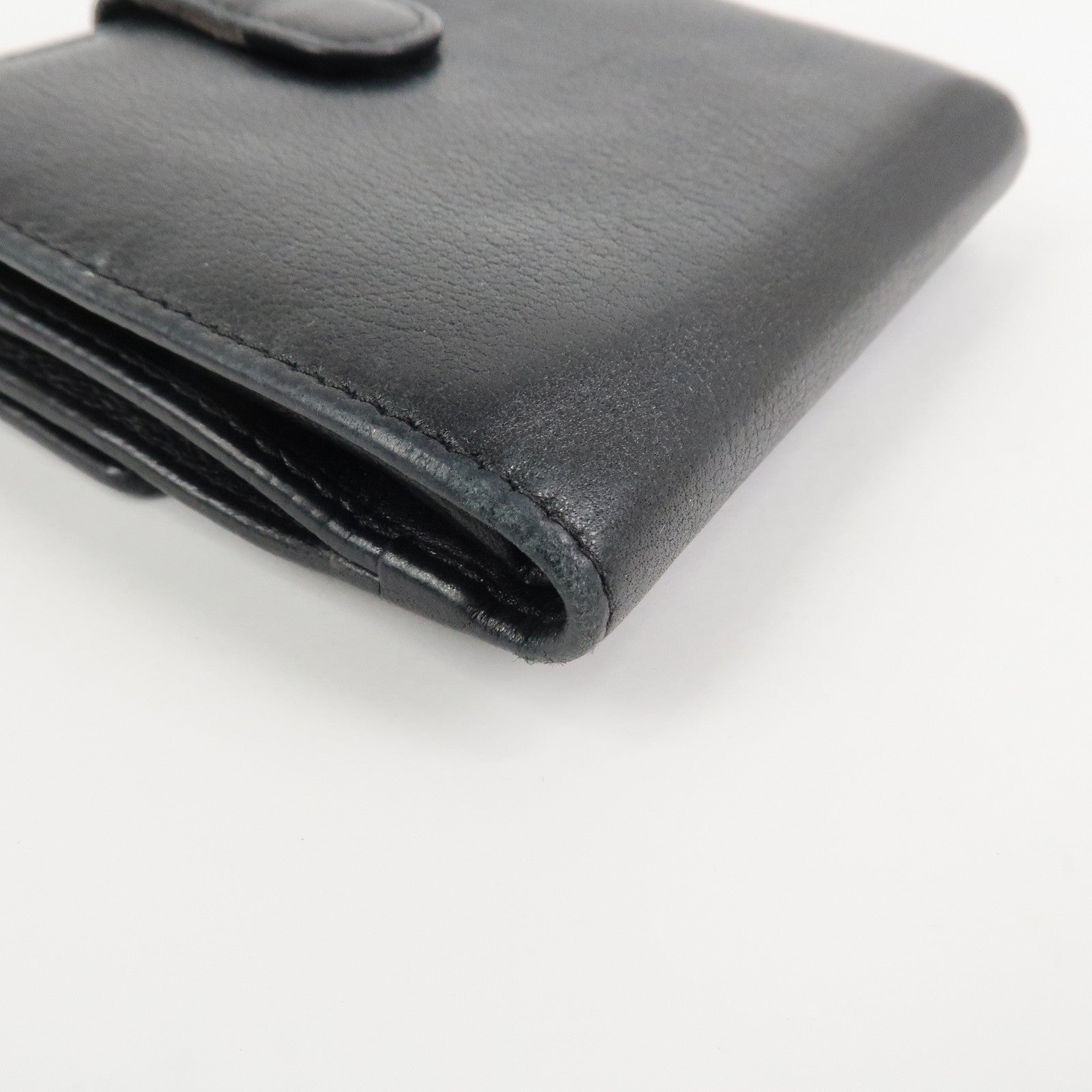 CHANEL COCO Mark Camelia Leather Bi-fold Compact Wallet Black