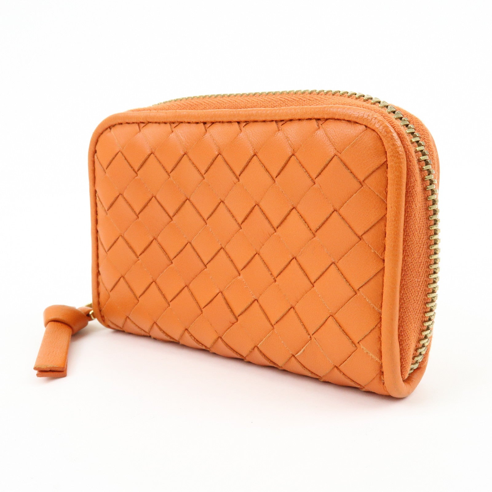 BOTTEGA VENETA Intrecciato Lamb Skin Coin Case Orange 114075