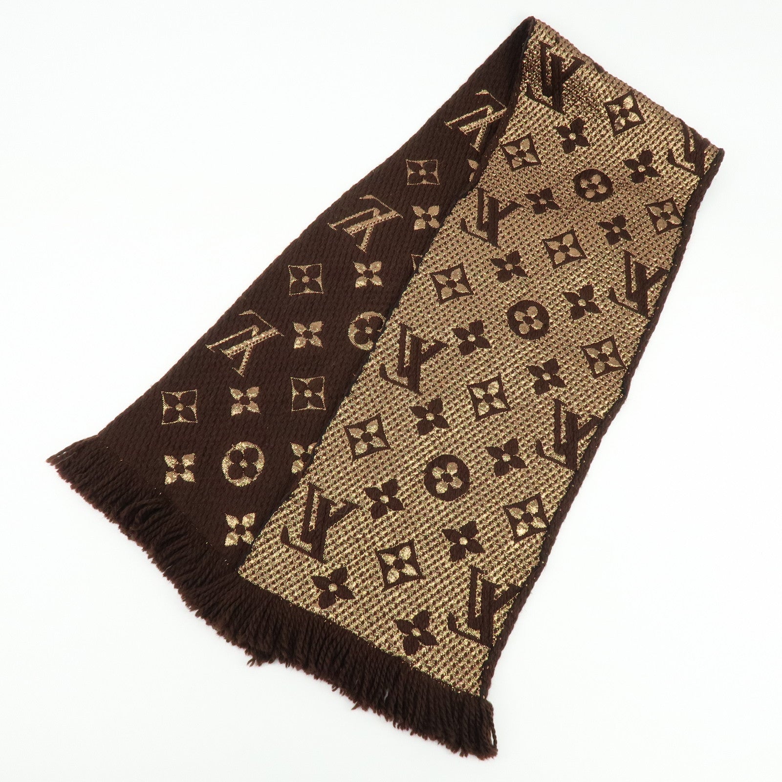 Louis Vuitton Echarpe Logomania Shine Wool Silk Scarf Brown M71383
