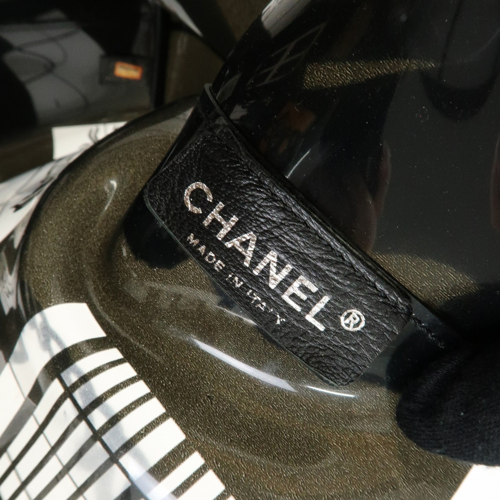 CHANEL Windows Line COCO Mark Vinyl Plastic Chain Tote Bag Black