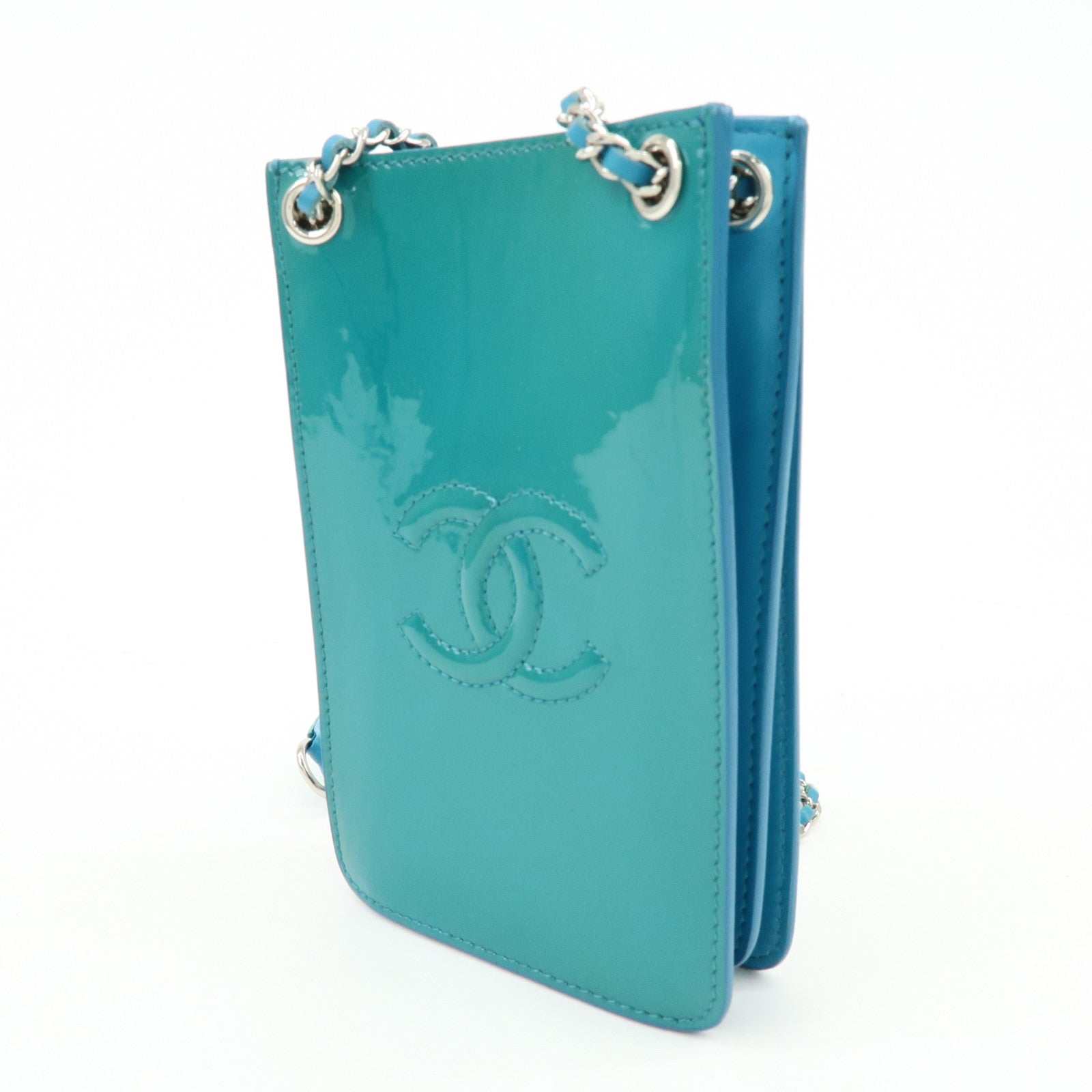 CHANEL COCO Mark Patent Leather Shoulder Bag Crossbody Bag Blue