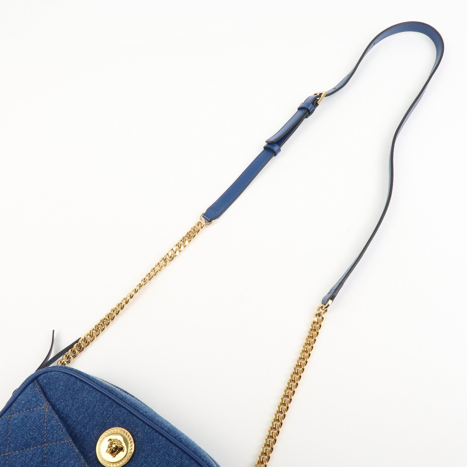GIANNI VERSACE Denim Leather Chain Shoulder Bag Blue