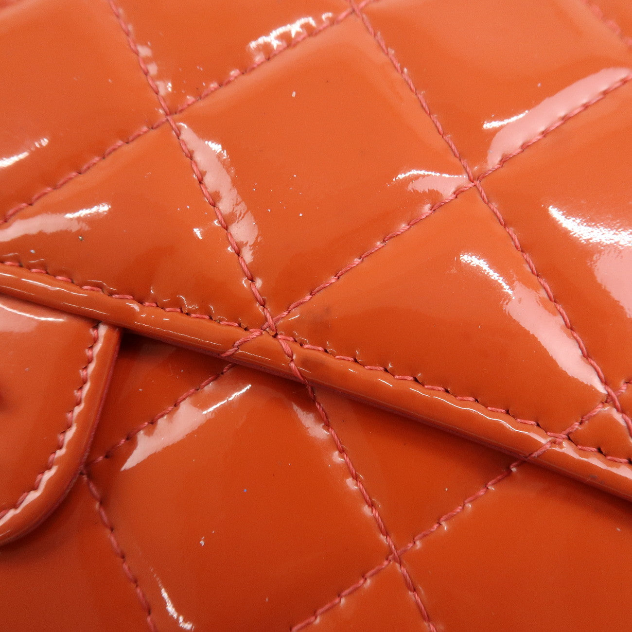 CHANEL Matelasse Patent Leather Long Wallet Card Case Pouch Orange Used