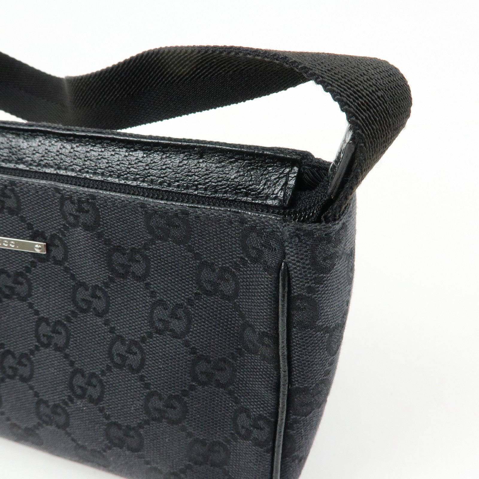 GUCCI Logo GG Canvas Leather Small Hand Bag Pouch Black 106644