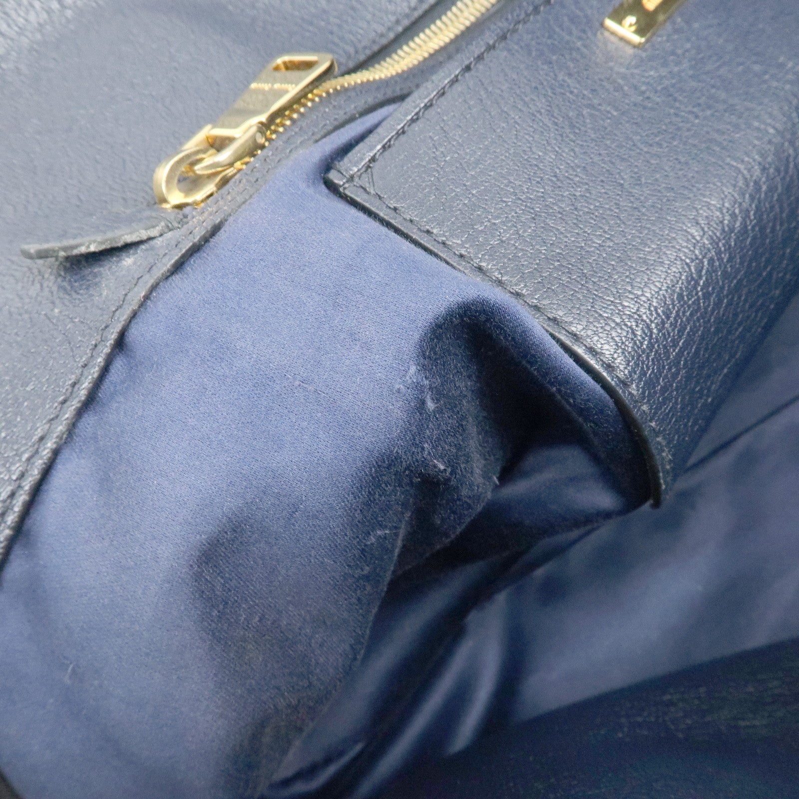 MIU MIU Madras Leather 2WAY Bag Hand Bag Shoulder Bag Navy RN1016