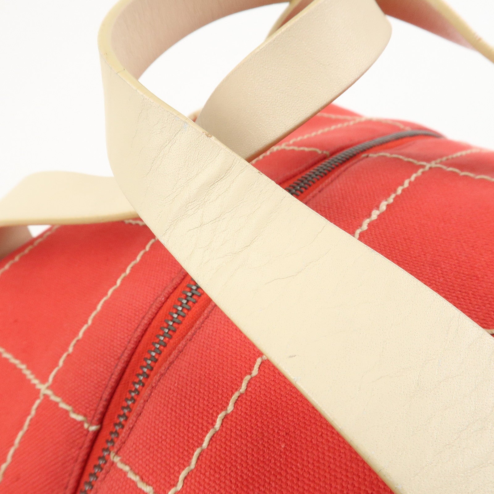 CHANEL Chocolate Bar COCO Mark Canvas Leather Hand Bag Red