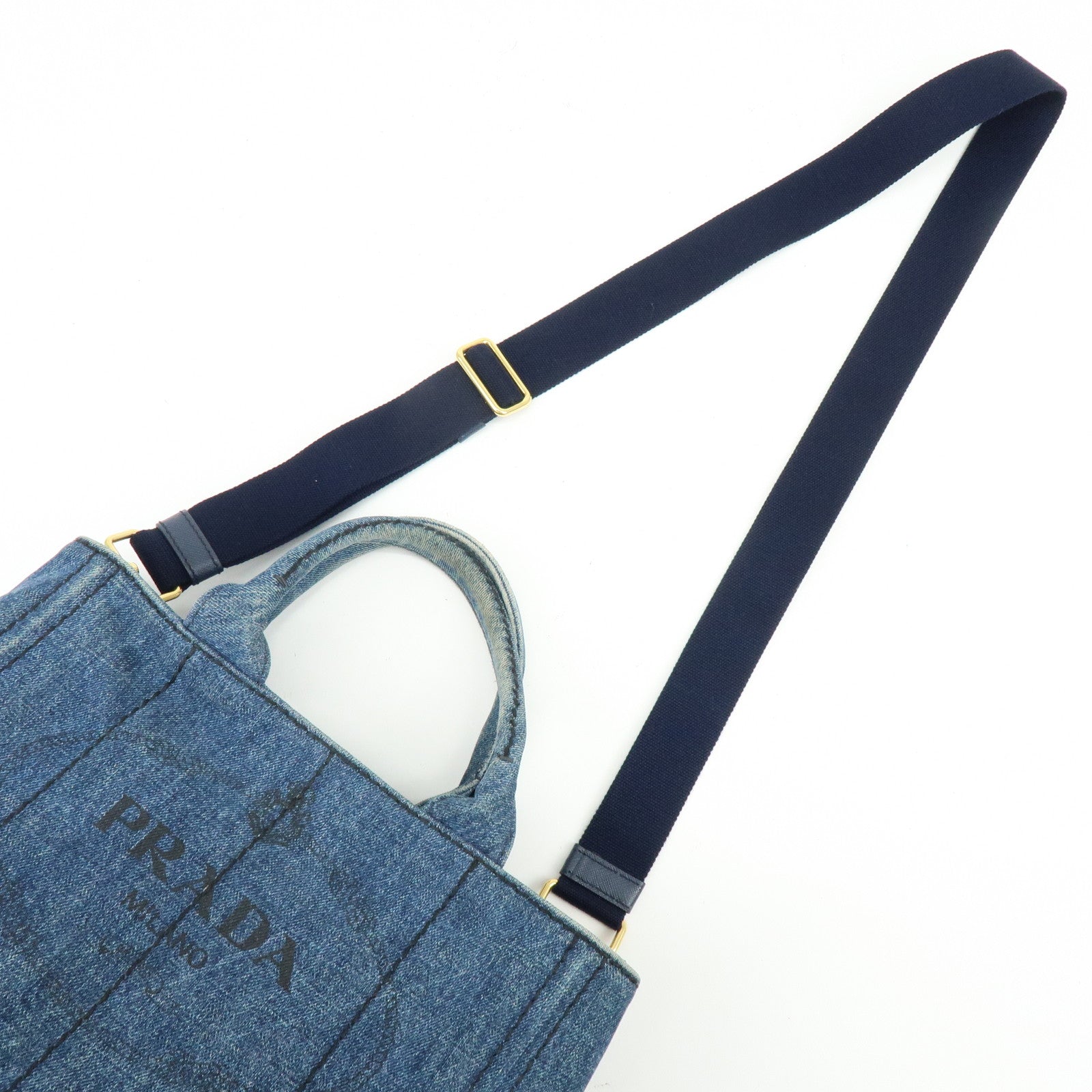PRADA Triangle Logo Canapa Mini Canvas Denim 2Way Hand Bag 1BG439