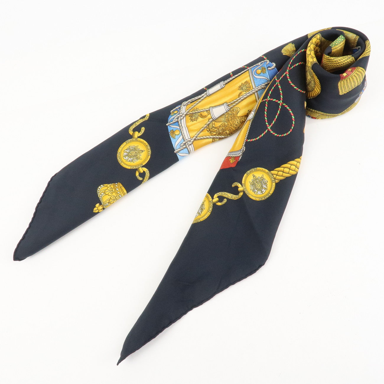 HERMES Carre 90 Silk 100% Scarf LES TAMBOURS Black Multicolor Used