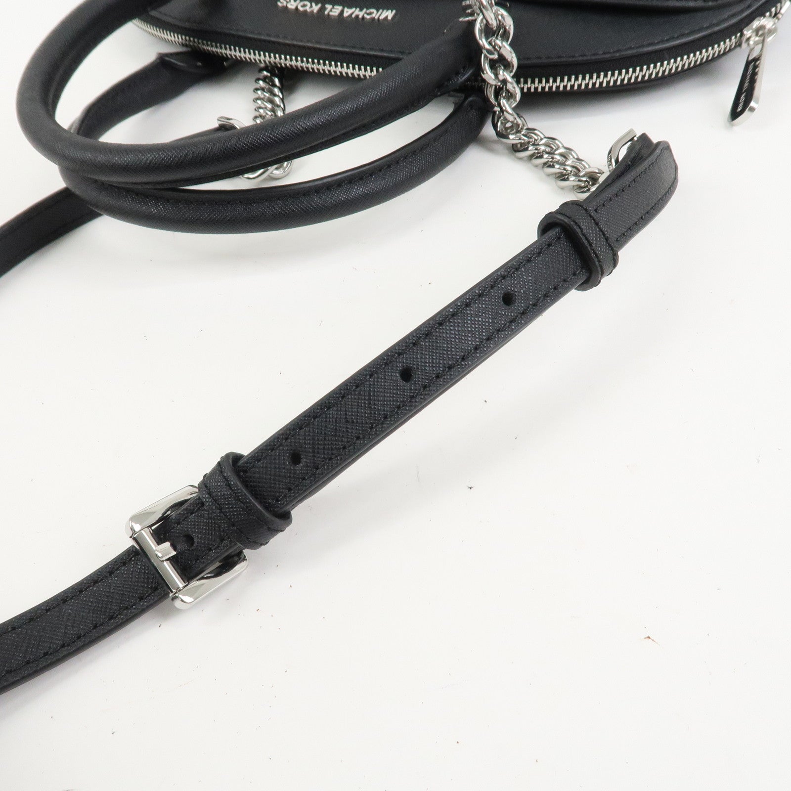 MICHAEL KORS Leather 2 Way Shoulder Bag Hand Bag Black Silver