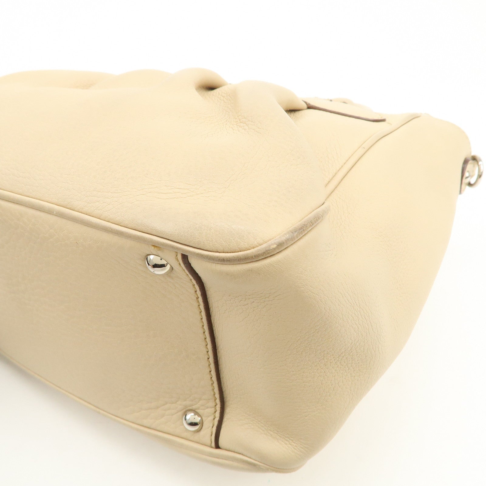 Ferragamo Gancini Leather 2Way Bag Hand Bag Shoulder Bag Beige