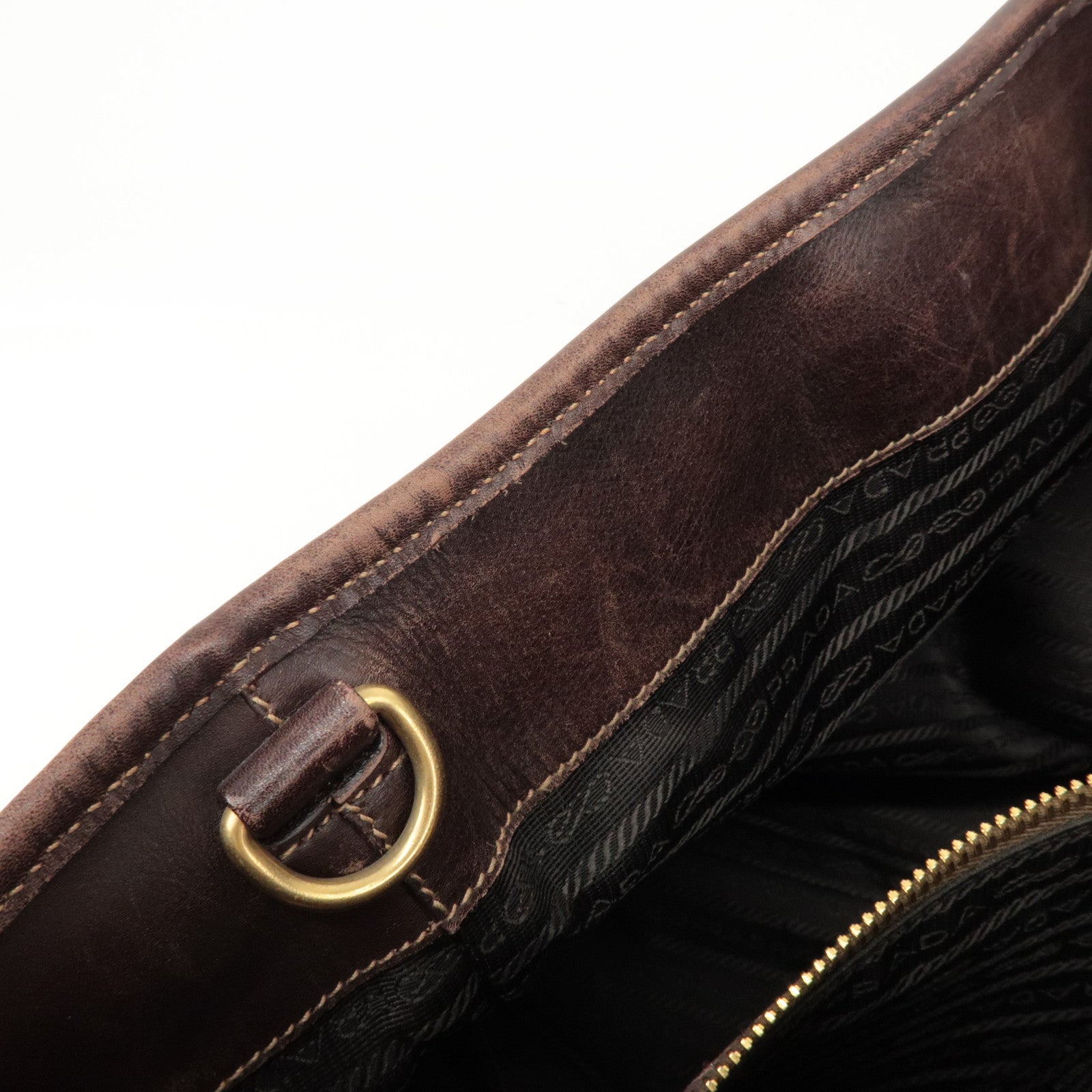 PRADA Triangle Logo Jacquard Leather 2Way Bag Tote Bag Brown Used