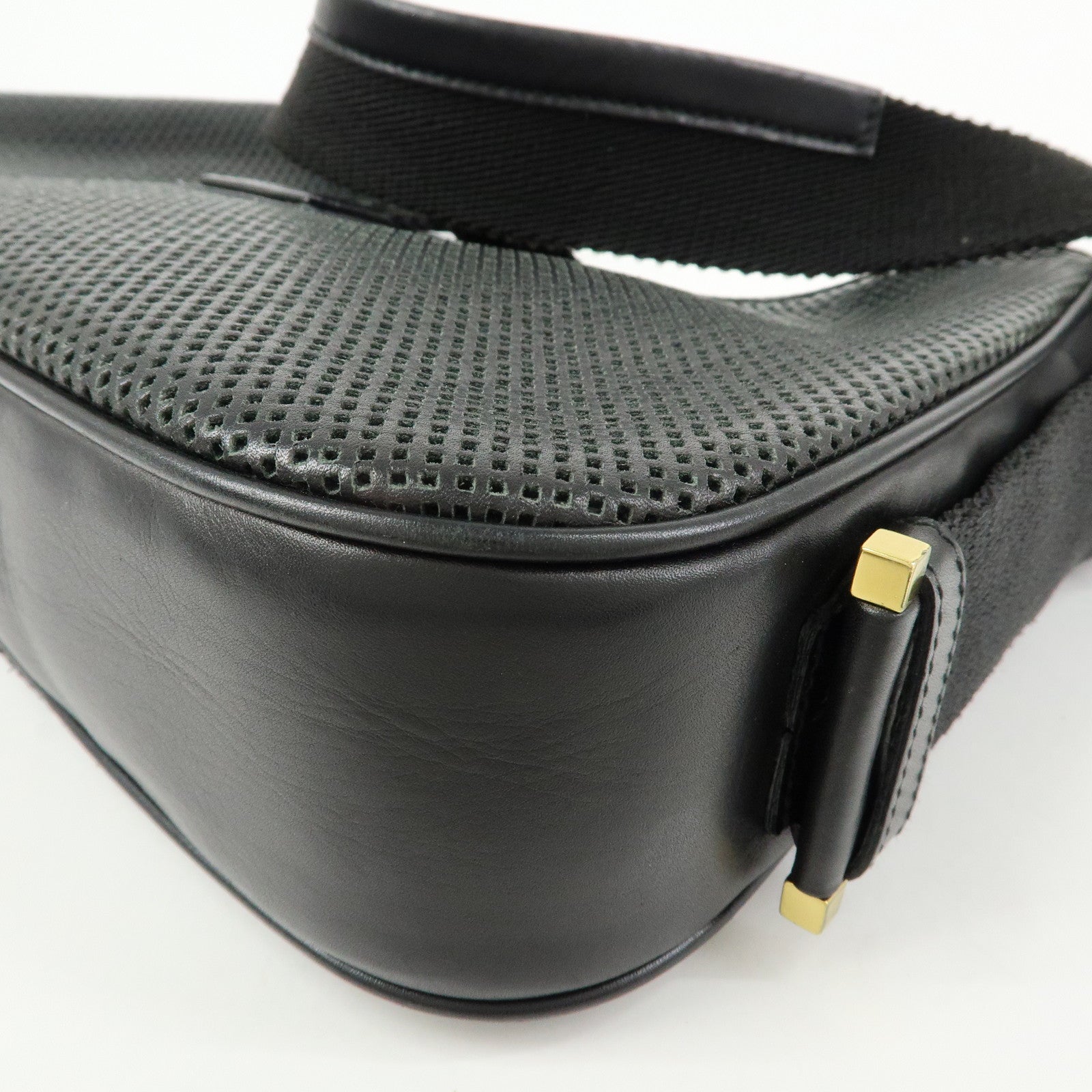 GUCCI Leather Canvas Shoulder Bag Hand Bag Black 02736